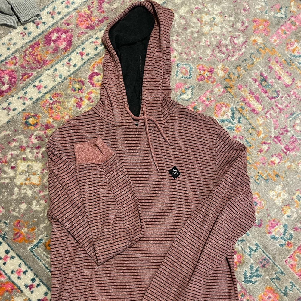 RVCA Red and Black Stripes Pullover with Hood Men’s Size M